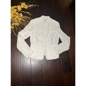 Micheal Kor 100% linen cream frayed trim button up jacket/blazer sz 0